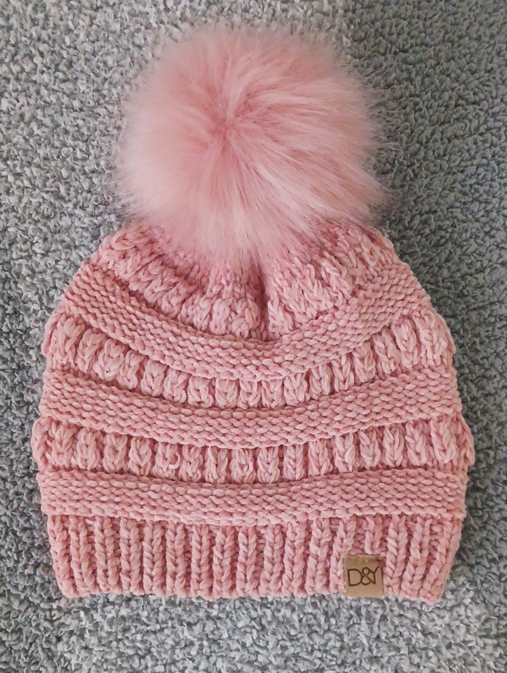 D&Y Blush Pink Knit Pom Beanie